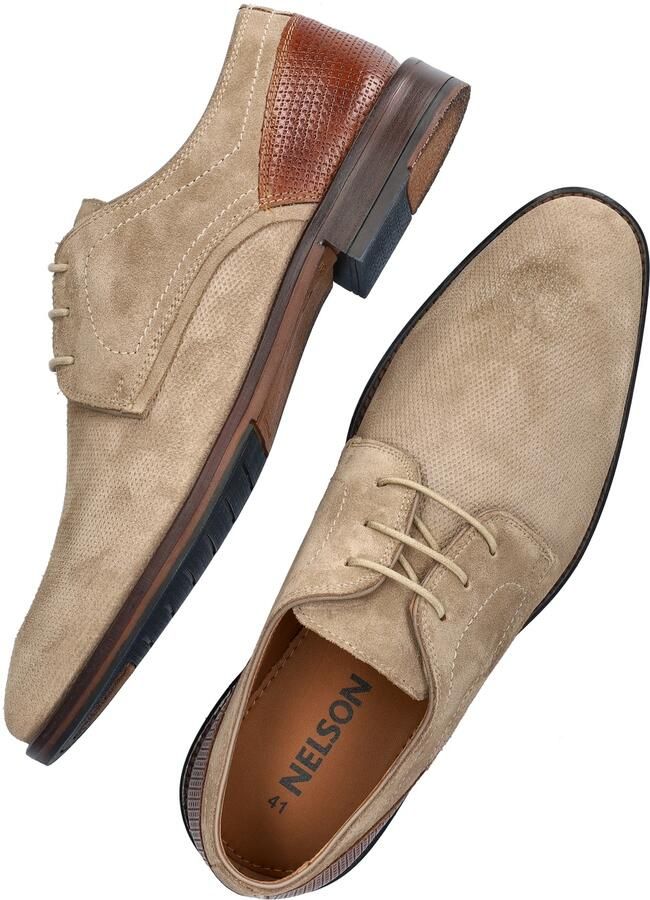 Nelson suède veterschoenen beige