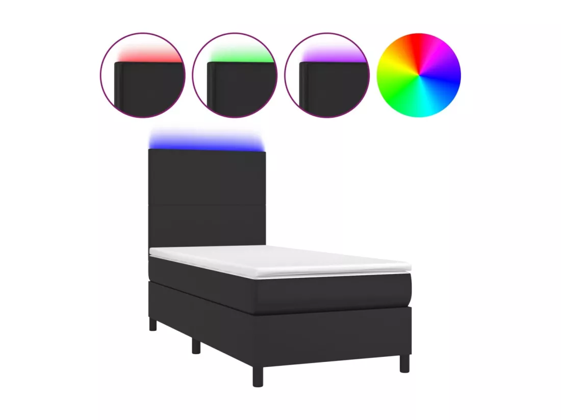 Sommier tapissier avec matelas et LED Noir 90x190 cm Similicuir