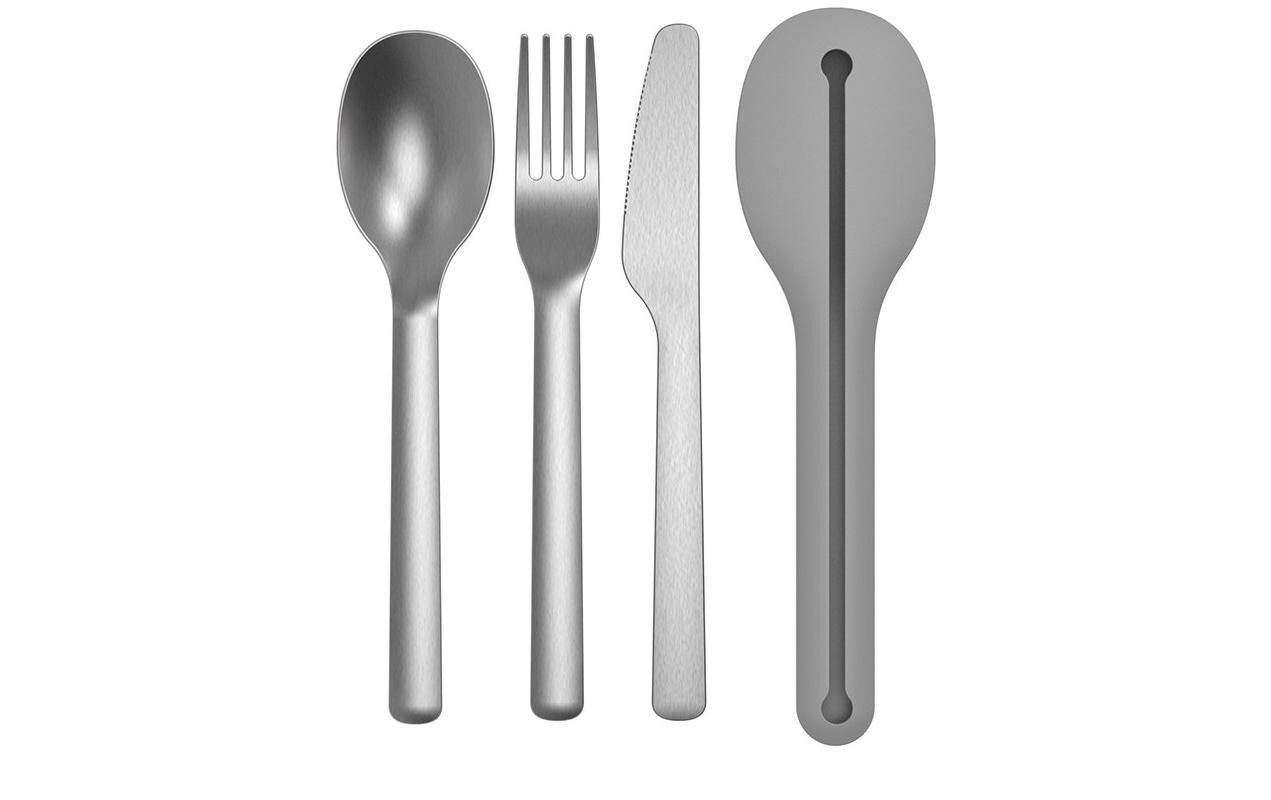 Besteck-Set to go Picknick Leo 3-teilig, Silber matt/GreyReisebesteck set Grau
