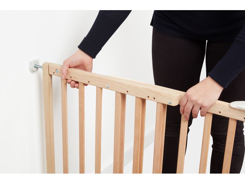 Badabulle Türschutzgitter Deco Pop Holz Natur 63 cm - 106 c Sicherheitsgitter mit ergonomischem Griff