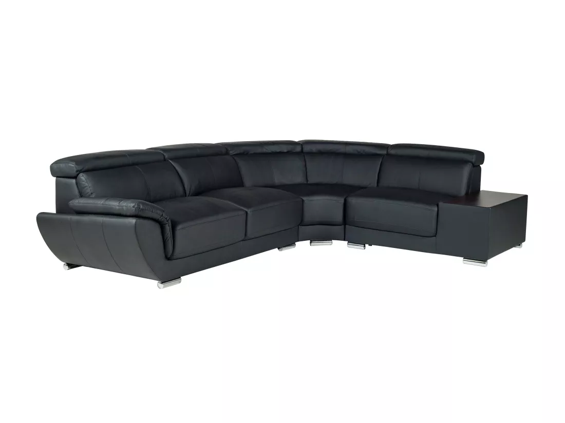 Canapé d'angle en cuir NAHIA - Noir - Angle droit