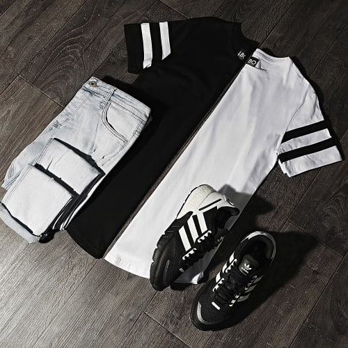 Lot de 2 Tee Shirts Oversize Avec Bandes 718 Noir Et Blanc