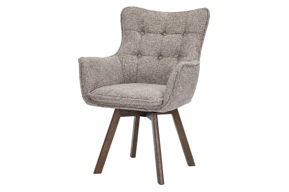 Drehbarer Stuhl THOR taupe Strukturstoff braun Wenge Eichenholz 360° mit Armlehne