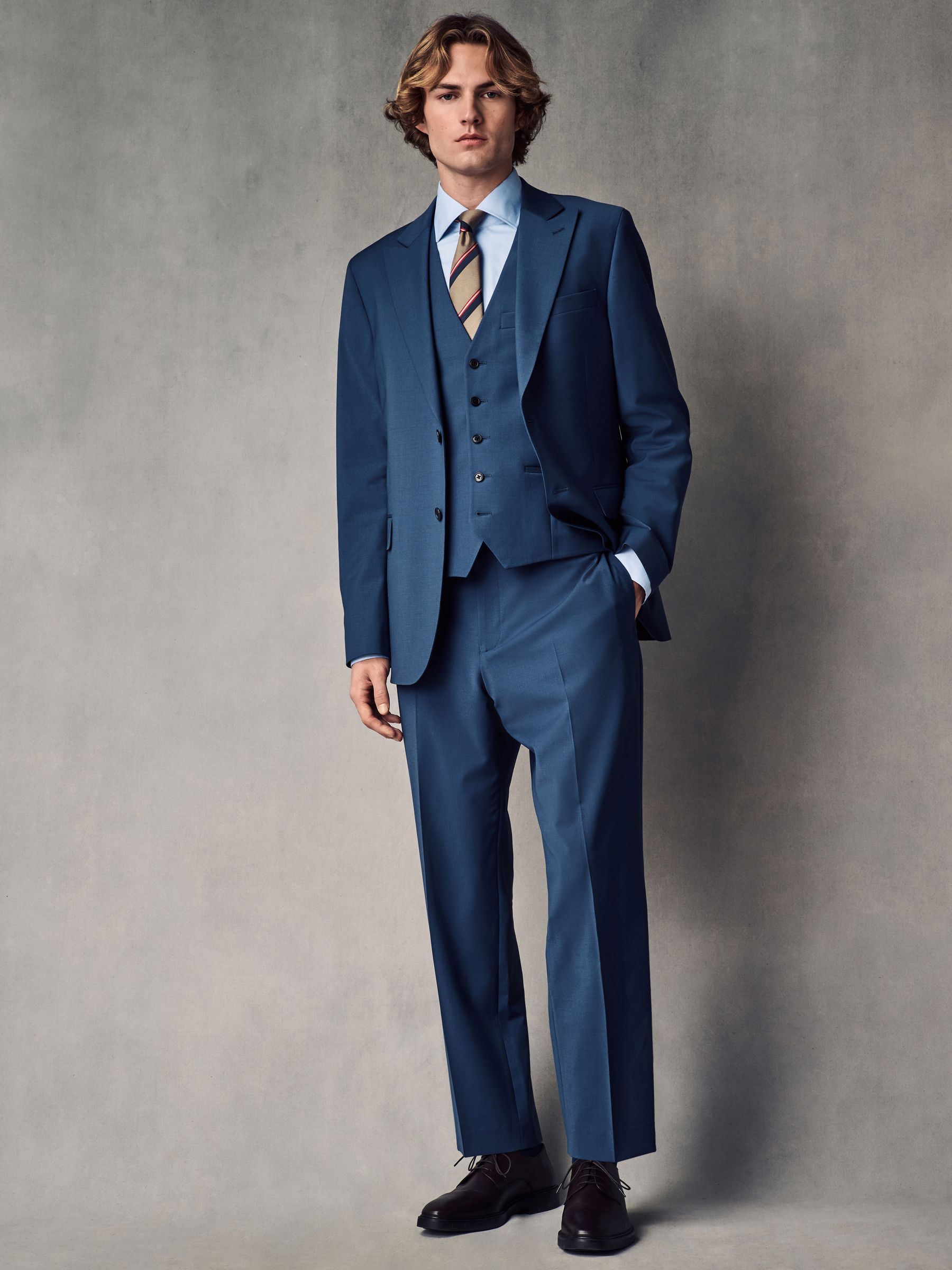 Blauw - Slim fit Jack van wol Blend Motionflex Pak