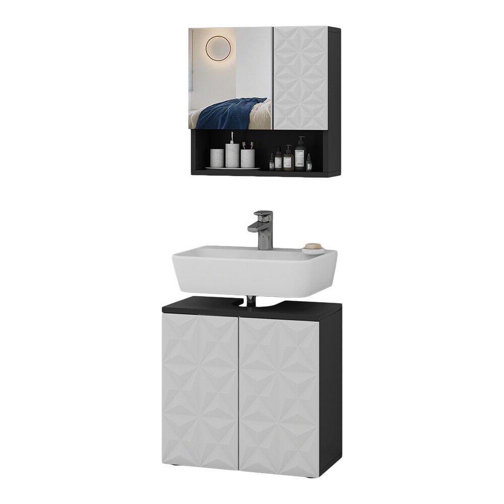 Vicco Badmöbel-Set Badezimmer-Möbel Bad-Schrank Edge Schwarz Weiß modern Badezimmerschrank Waschbeckenunterschrank Spiegelschrank Badezimmerkommode