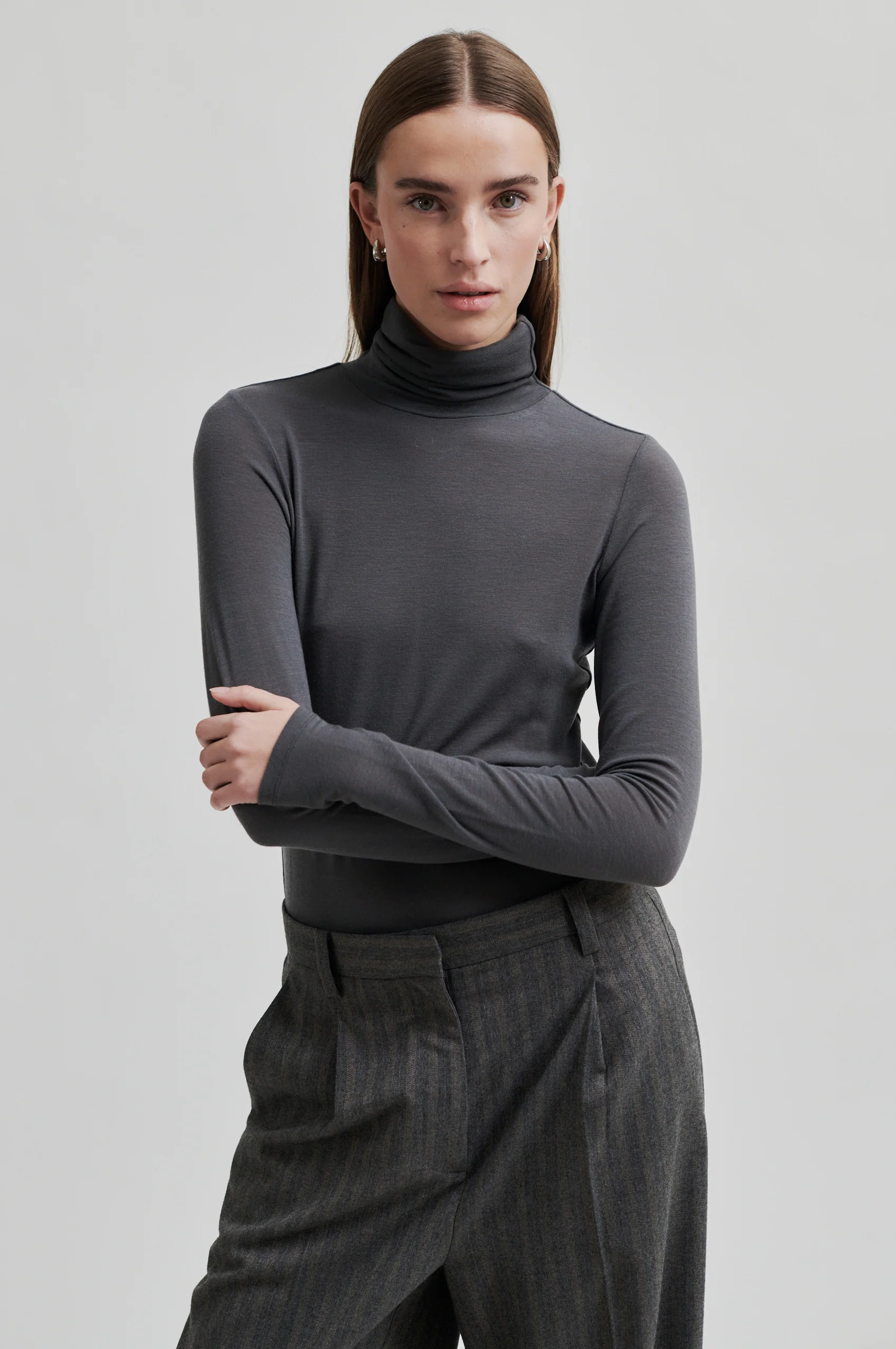 Second Female  Matima T-Neck langærmet t-shirt - Volcanic Ash