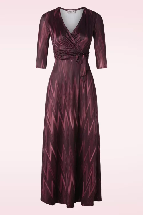 Vintage Chic for Topvintage Fresia Zigzag maxi jurk in wijnrood