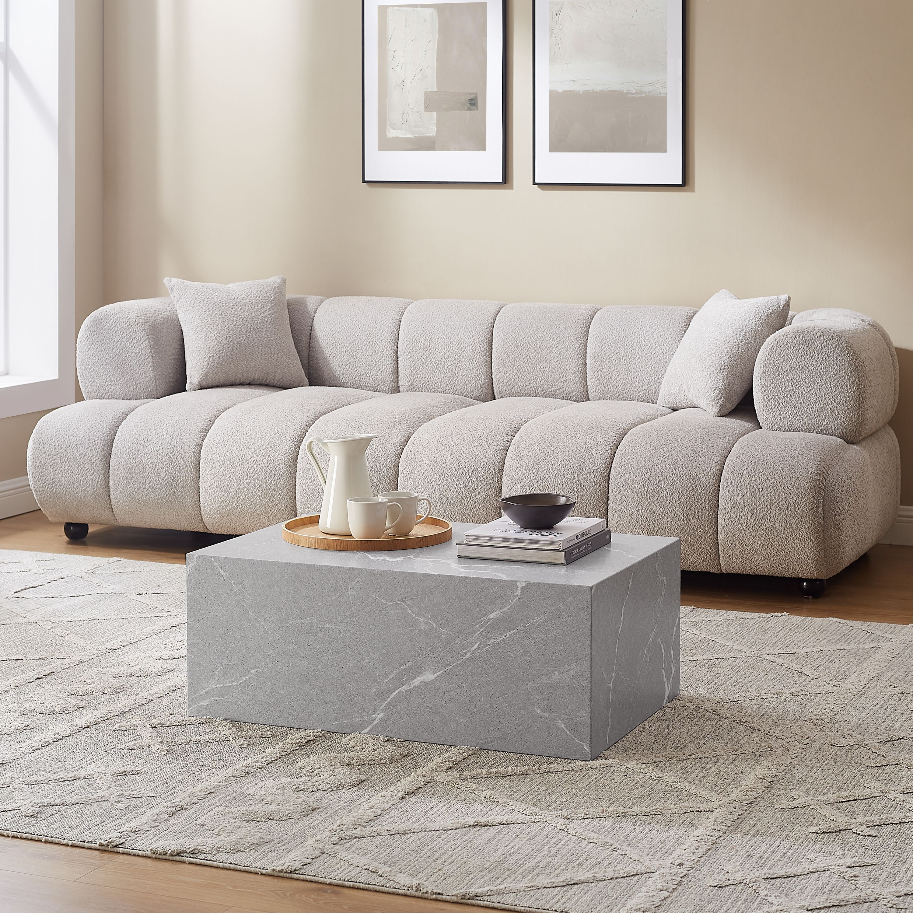 Couchtisch grau 90x60 cm Marmor Optik Sofatisch Beistelltisch Wohnzimmer Tisch