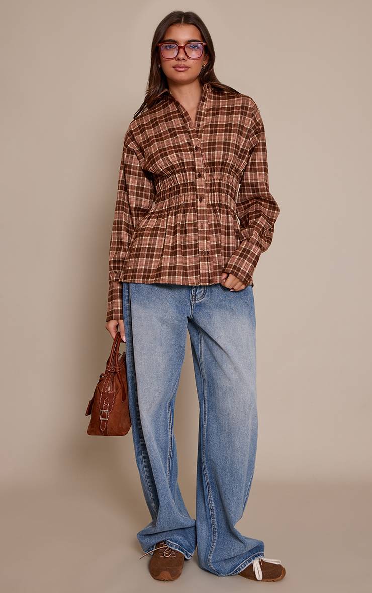 Marron Chemise À Carreaux Avec Taille Froncée
