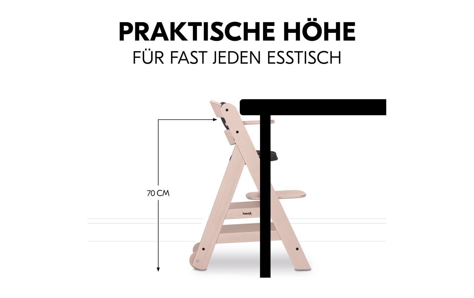 Treppenhochstuhl Beta+ Whitewashed<br>Kippsicheres und mitwachsendes Holzhochstuhlset