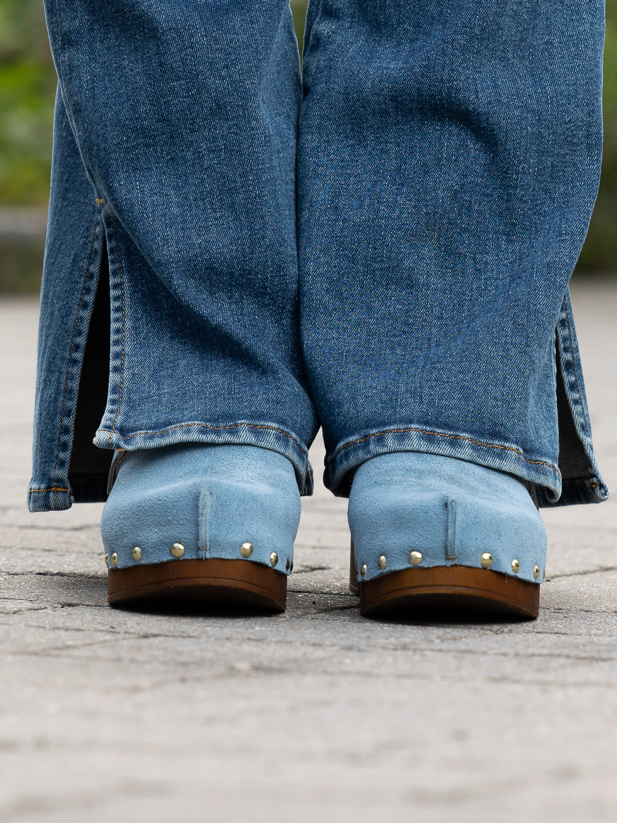 Clogs Suede Leather Lt Blue - Trapes Sko