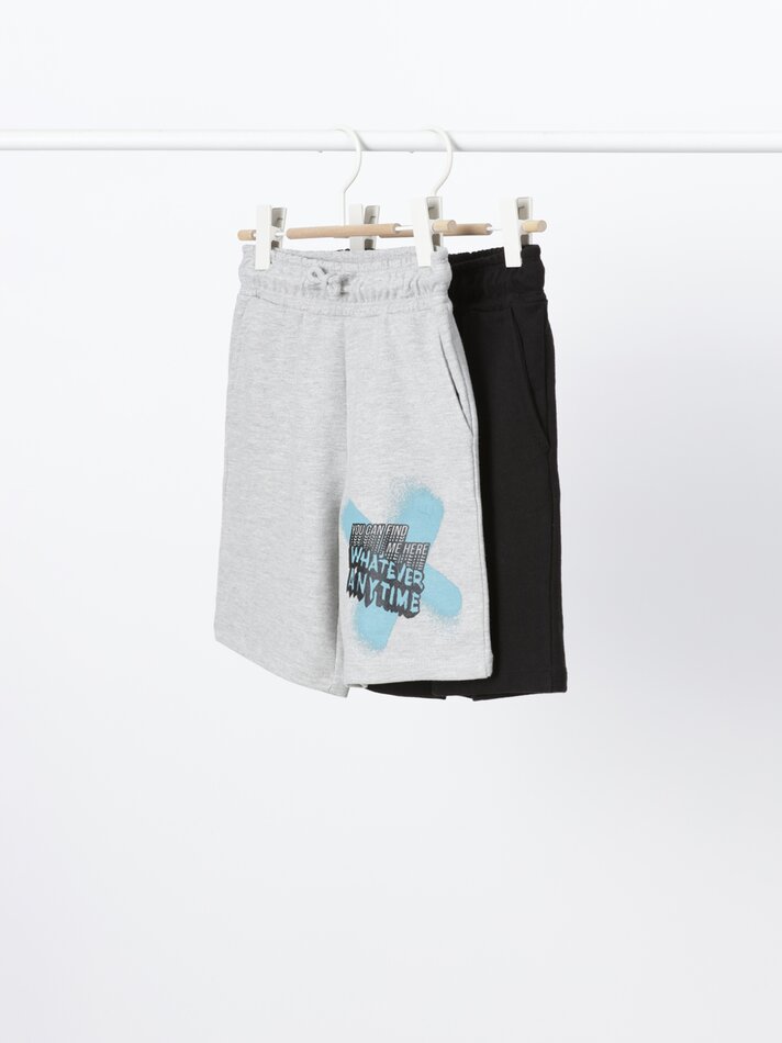 Conjunto com 2 bermudas de tecido atoalhado - Cinza Mesclado