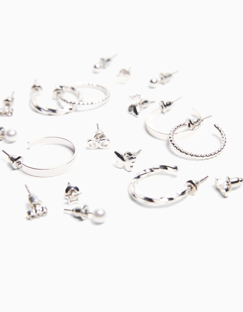 Conjunto de 9 brincos de argola fina