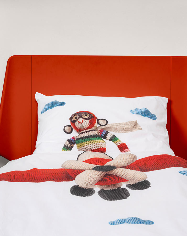 Bettwäsche AIRPLANE MONKEY (135x200/80x80) 2-teilig in weiß