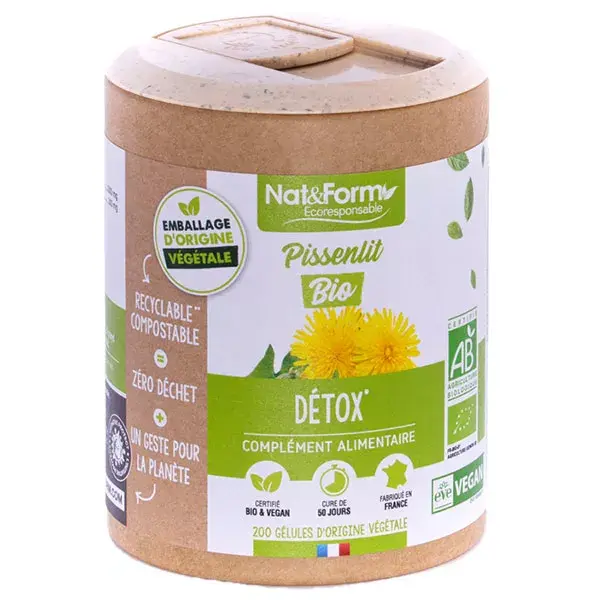 Cápsulas vegetais de dente-de-leão orgânico e ecológico da Nat & Form (200 unidades)