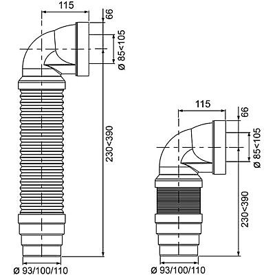 Pipe WC flexible coudée extensible 230 à 390 mm Wirquin