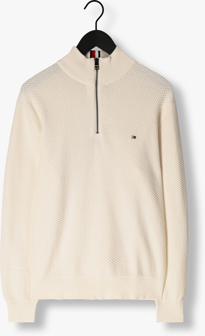 TOMMY HILFIGER beige tommy hilfiger trui oval structure zip mock
