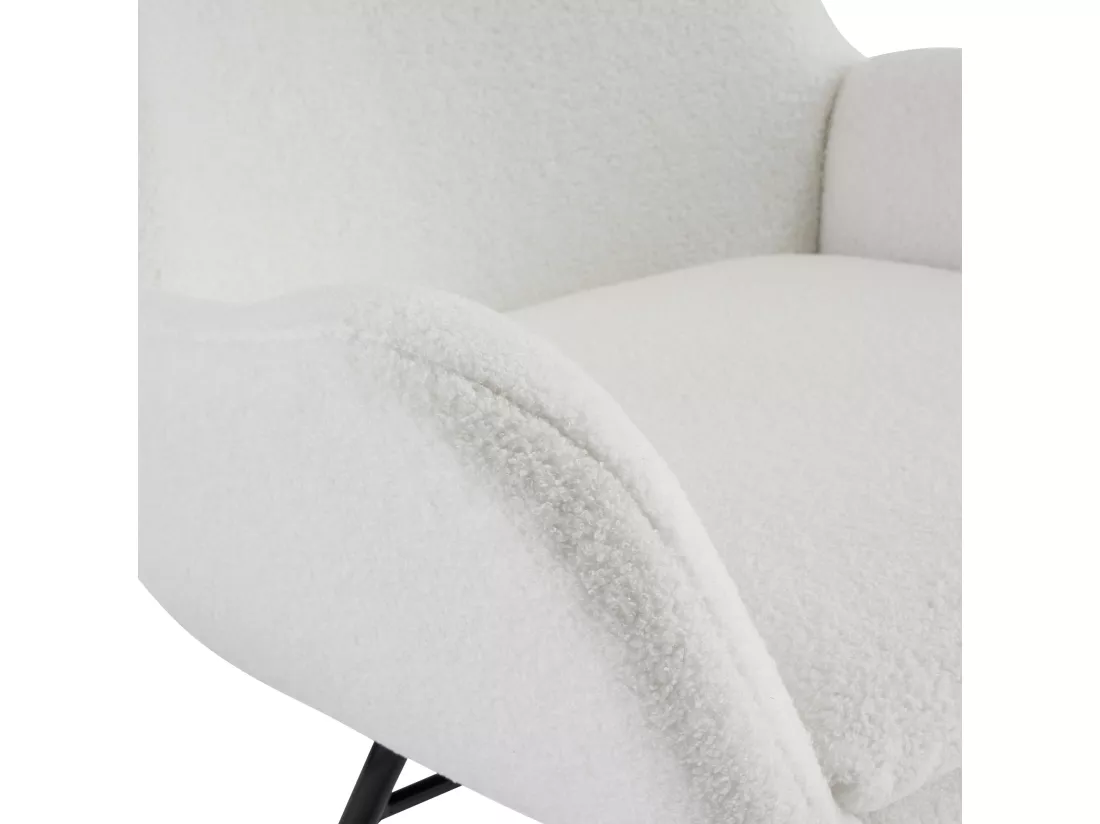Fauteuil à bascule en tissu bouclette - structure en métal - pieds en bois massif - Blanc