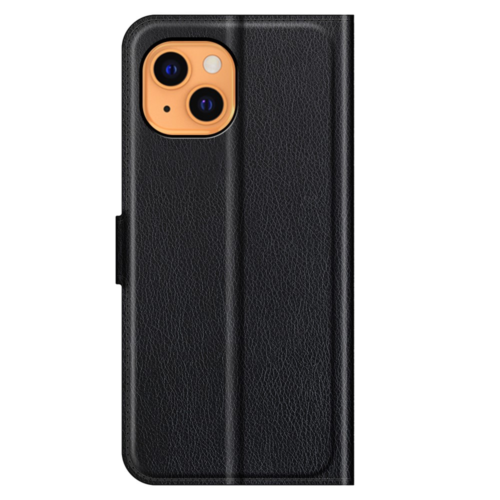 iPhone 13 Mini Leder Tasche Flip Cover Litchi Look - Schwarz