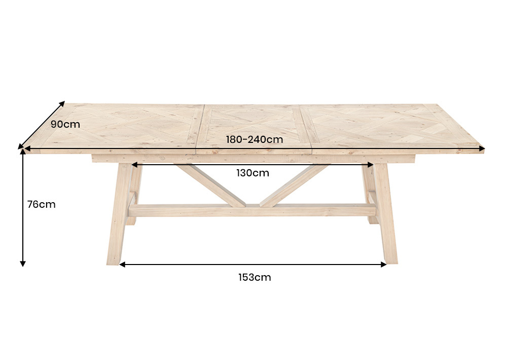 Ausziehbarer Esstisch RIVIERA 180-240cm natur recycelte Pinie Massivholz