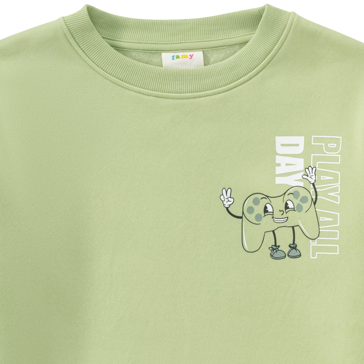 Famy Jungen Sweatshirt mit lustigem Print hellgrün