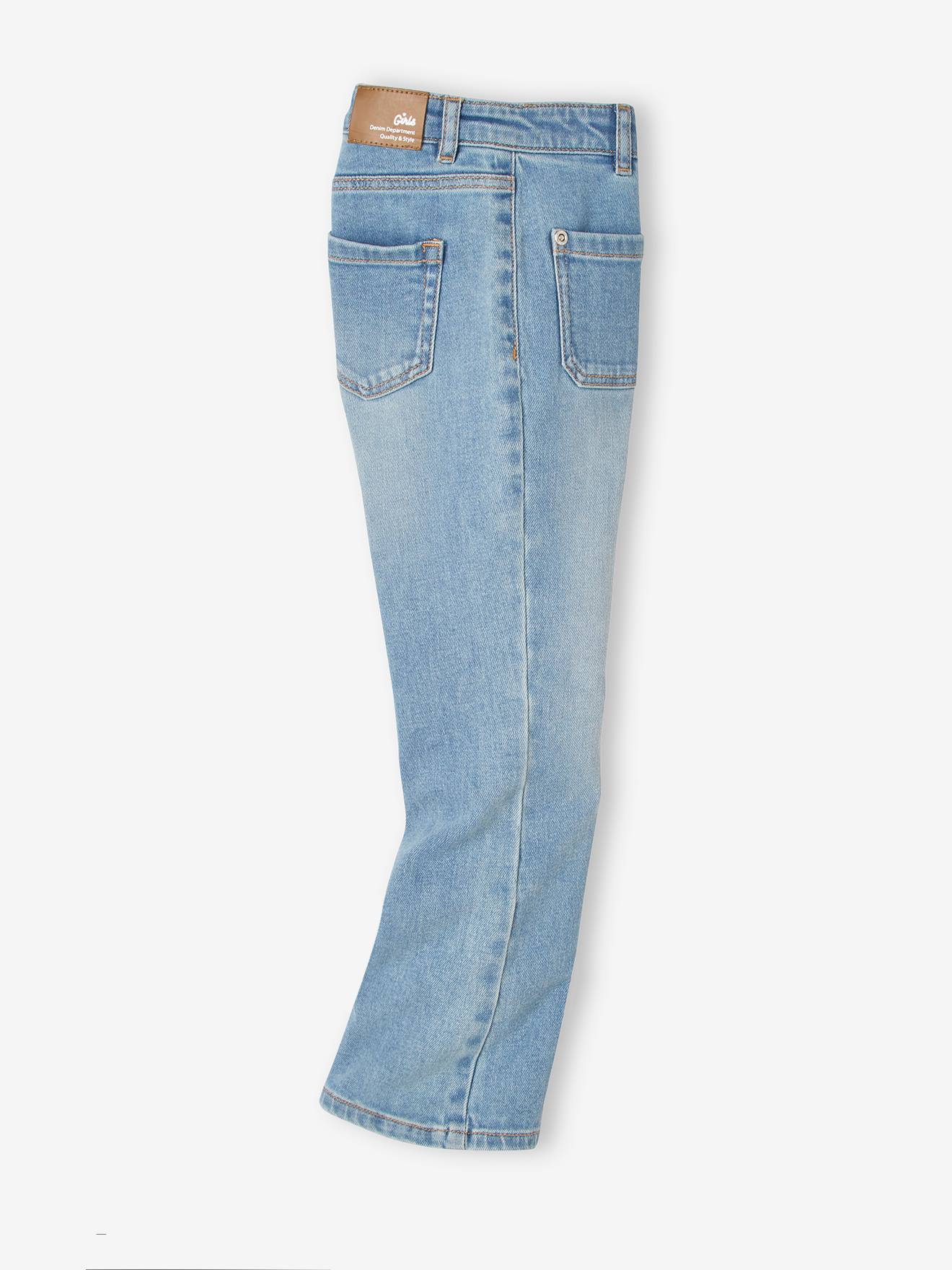 Calça jeans flare para meninas, azul médio liso