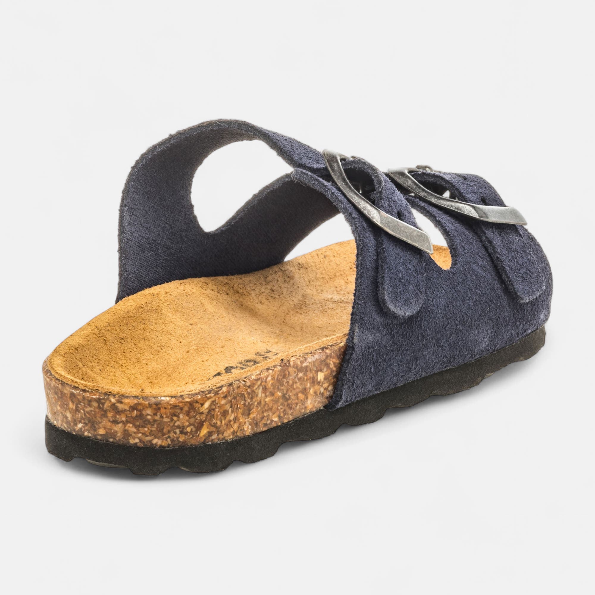 Mules semelle liège Garçon en cuir bleu marine
