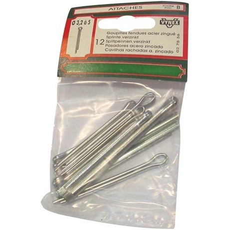Goupilles fendues - D3.2  mm  à D5  mm - acier zingué - lot de 12