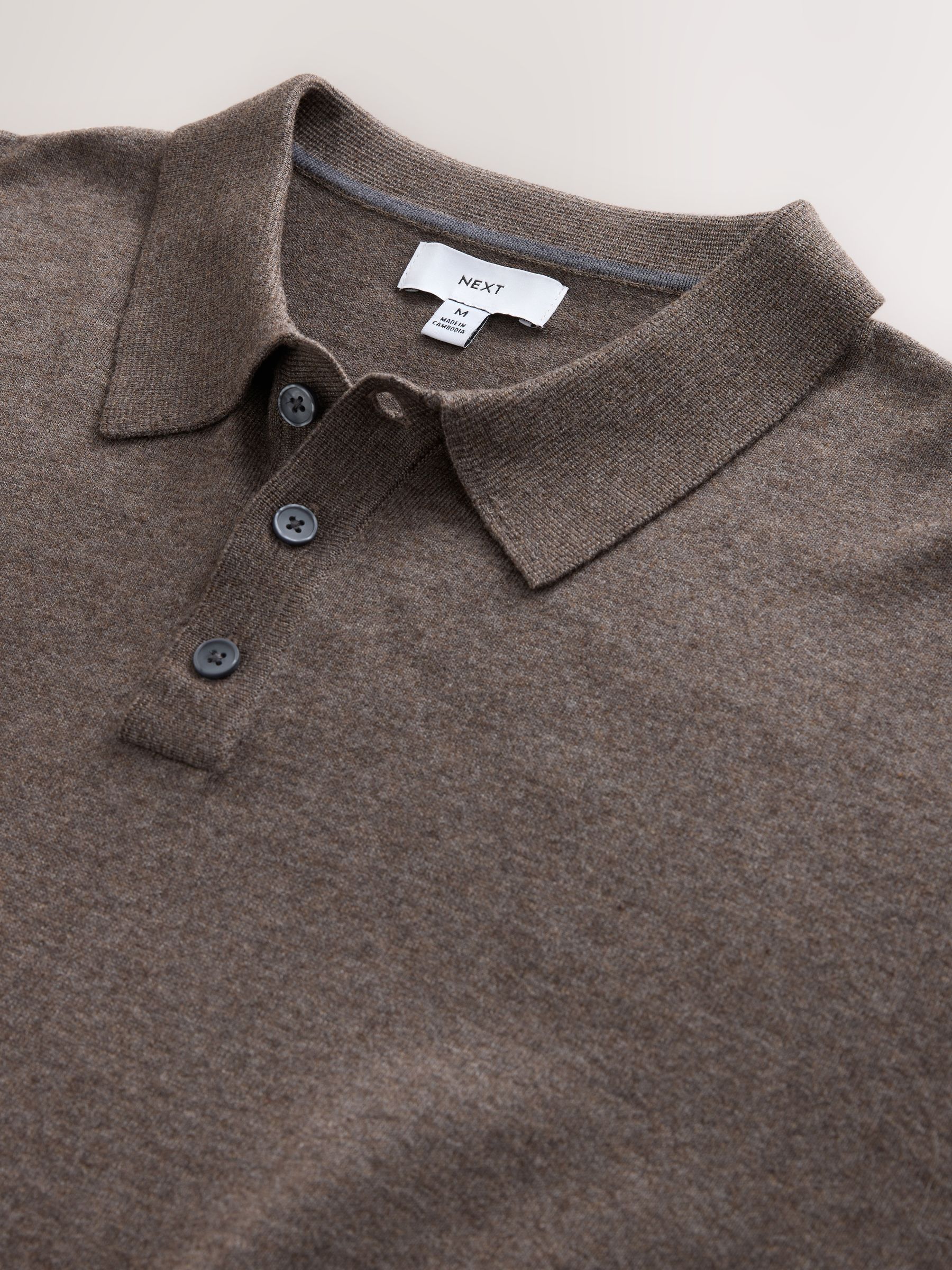 Donker kiezelkleurig - Normale Pasvorm - Katoenrijk gebreid poloshirt met lange mouwen