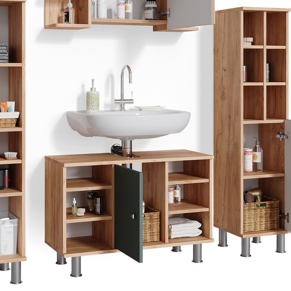 Vicco Badmöbelset Waschtischunter 80 cm Spiegelschrank Midischrank Tür Fynn