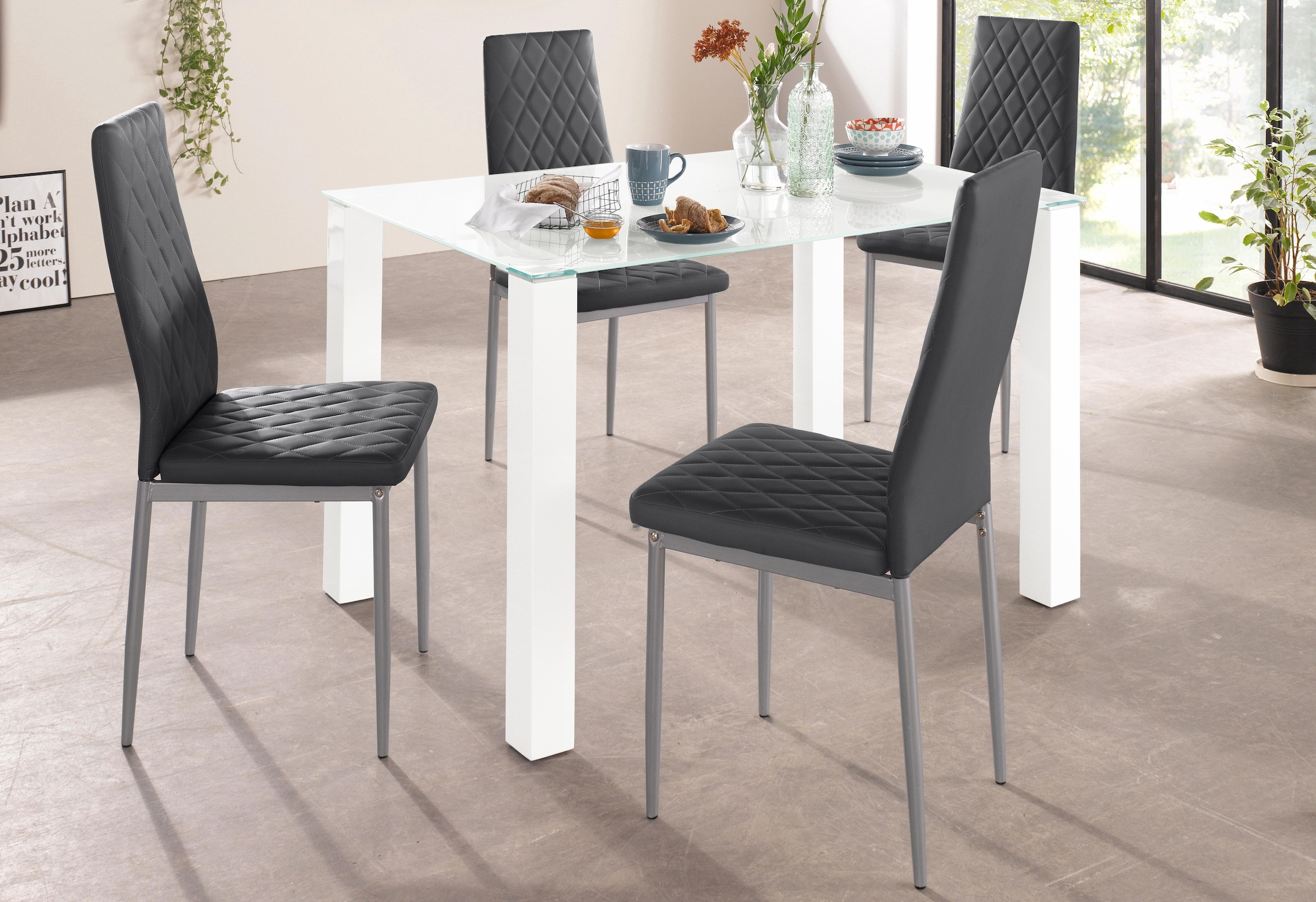 INOSIGN Essgruppe Set,  Set: Glastisch, Breite 120 x 80 cm mit 4 Stühlen
