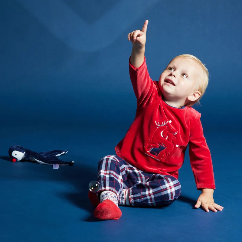 Pyjama velours famille de rennes rouge bébé garçon Rouge