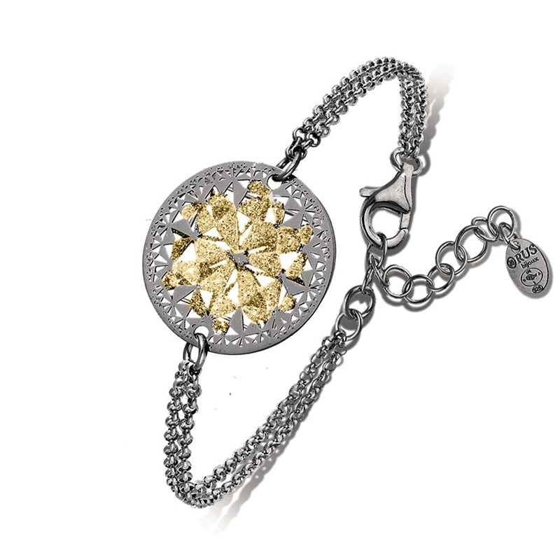 Bracelet Argent Noir Fleur16cm+3cm