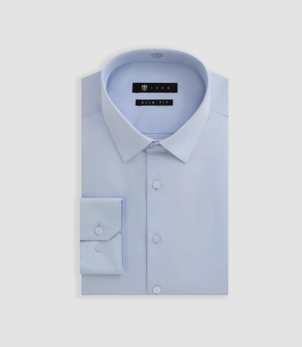 Chemise satin slim ciel 