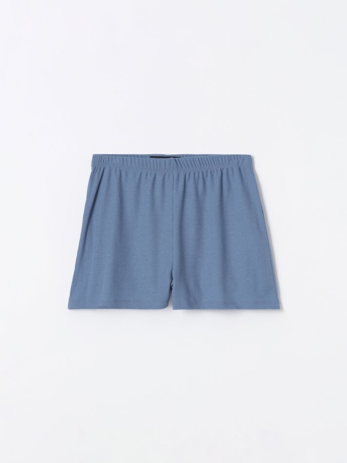 Shorts de pijama em malha canelada - Azul petróleo