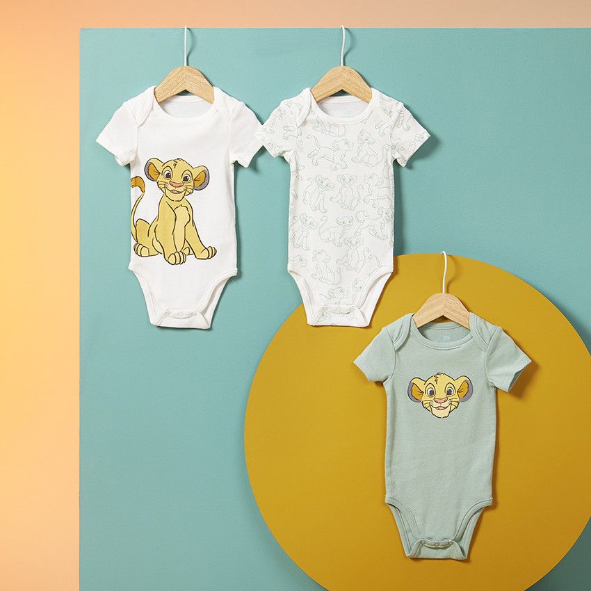 Lot de 3 bodies en coton Le Roi Lion Disney pour bébé garçon - Vert