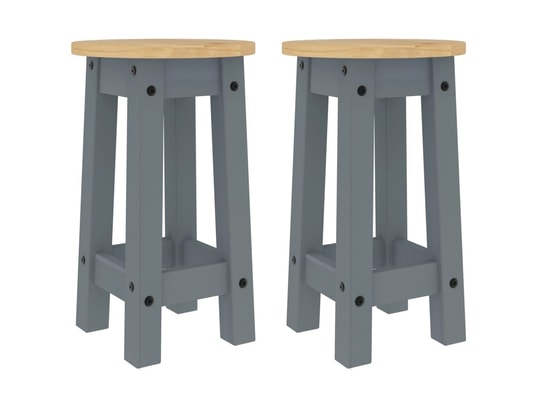 VIDAXL - Ensemble table et chaises Tabourets de bar lot de 2 gris bois massif de pin