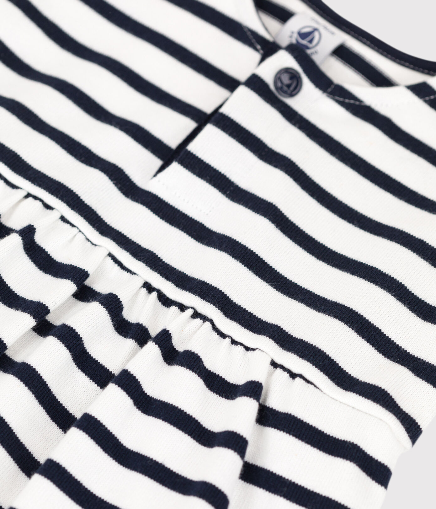Robe manches courtes bébé rayée marinière en jersey épais