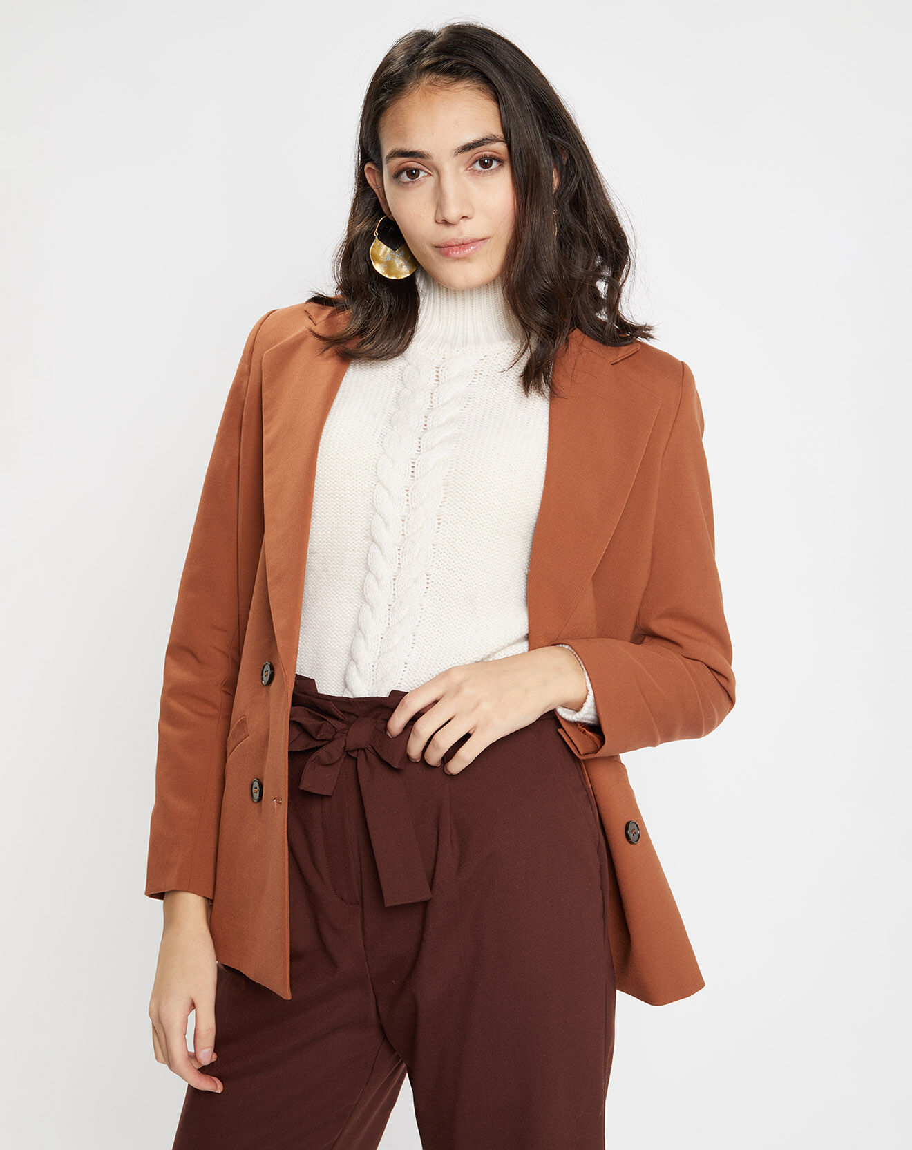Galeries Lafayette Blazer croisé en Laine mélangée Celeste marron
