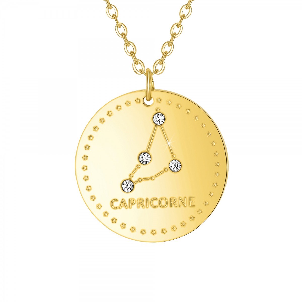 Collier astrologie  Capricorne  SC Crystal orné de Cristaux scintillants en Acier Finement doré