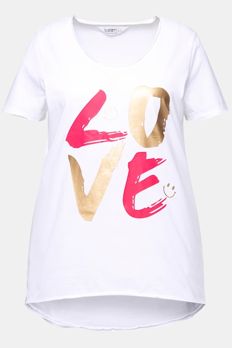 T-Shirt, LOVE-Schriftzug, V-Ausschnitt, Halbarm