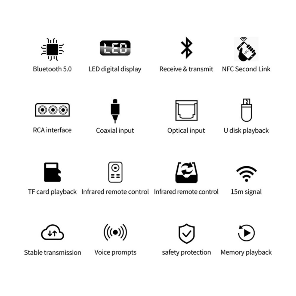 NFC Bluetooth 5.0 HD Audio FM Transmitter / Receiver mit LCD   Optischem SPDIF Toslink / 3.5mm Klinke / Coaxial / Cinch inkl. Fernbedienung - Schwarz