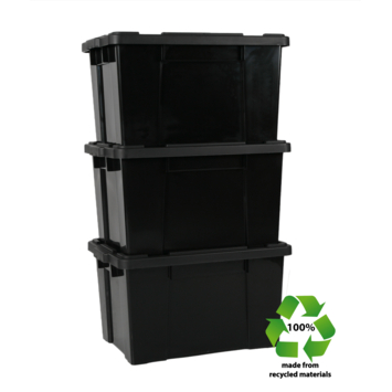 IRIS Powerbox Robuust Opbergbox - 68L - 100% Recycled Kunststof - Zwart - Set van 3