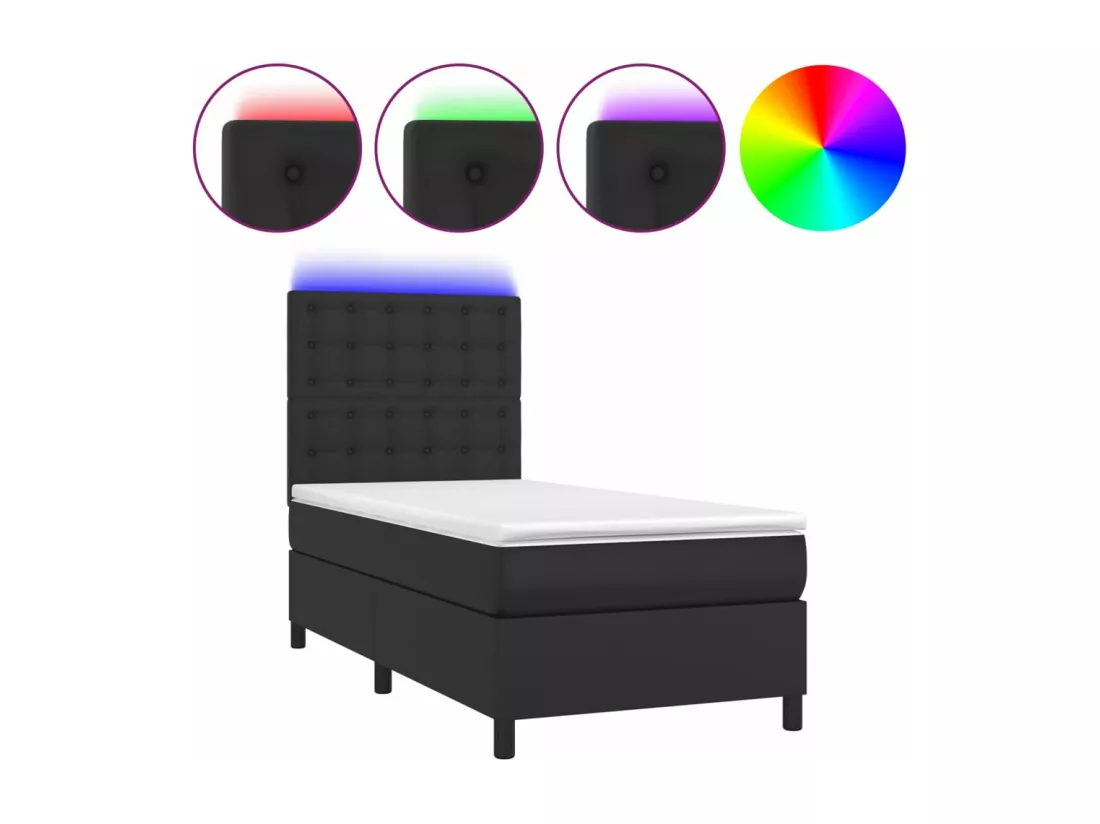 Sommier tapissier avec matelas et LED Noir 90x190 cm Similicuir