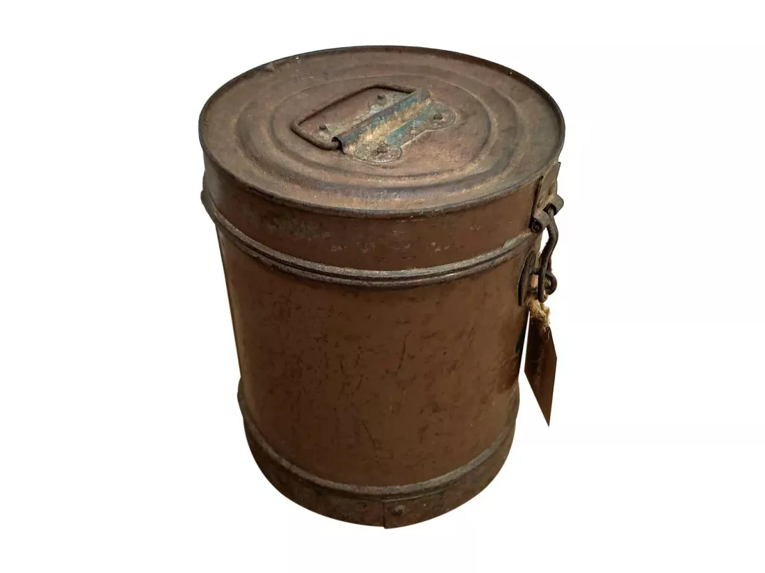 Bidon en métal marron 19x18x23h