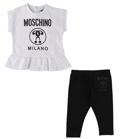Moschino T-Shirt/Leggings - Weiß/Schwarz m. Sortieren/Strassstei