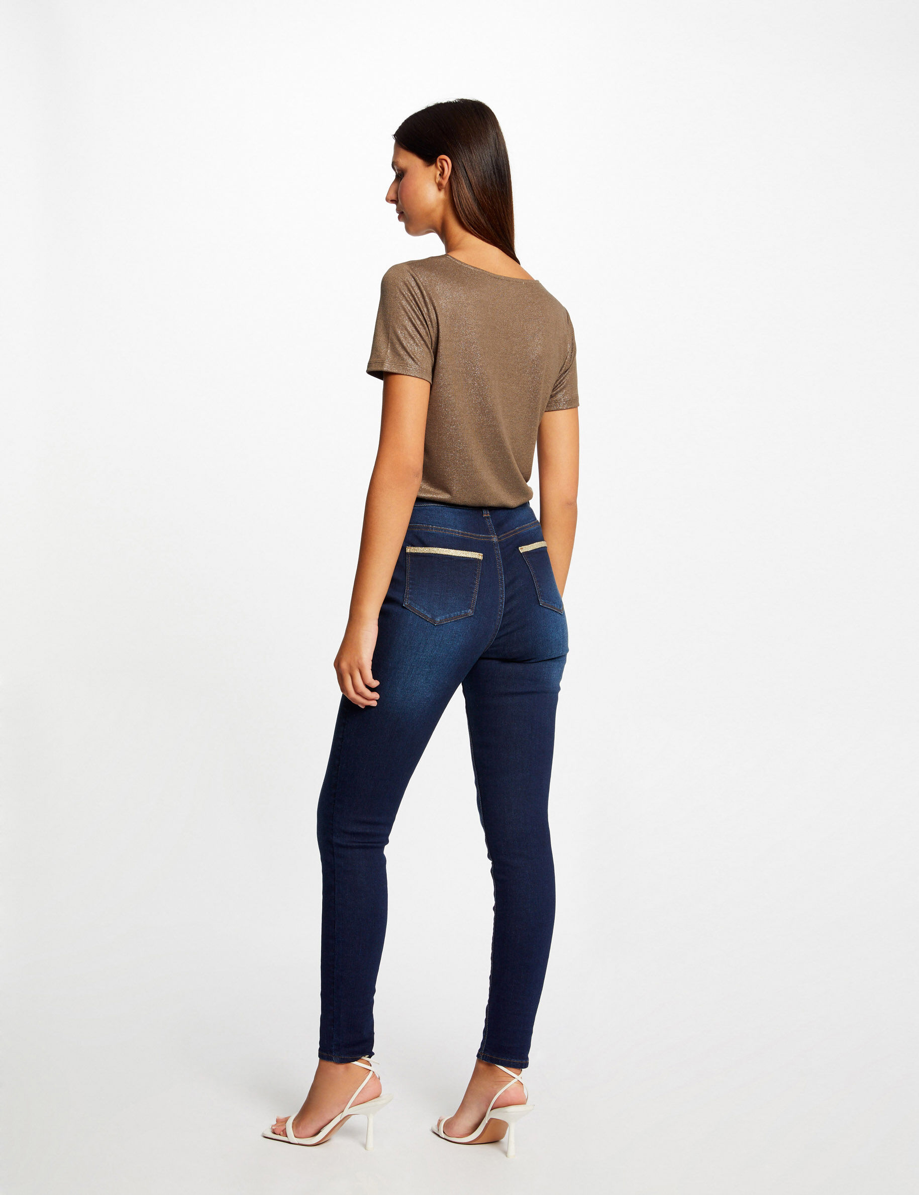 Jeans skinny à bandes métallisées jean brut femme - jean_brut