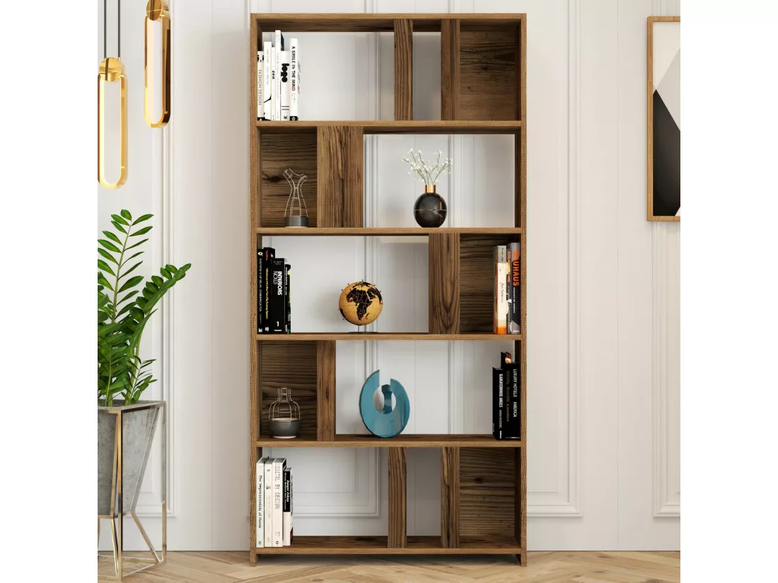 Bibliothèque Dmaestripier, Etagère de bureau, Porte-livre mobile, Librairie, 90x20 h180 cm, Noyer