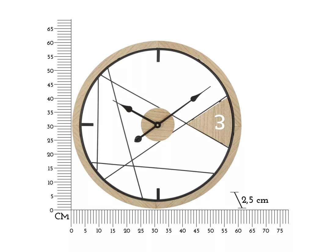 Horloge Murale geometric design - Métal et Bois, Design Géométrique Simple, Ø 60 x 2,5 cm