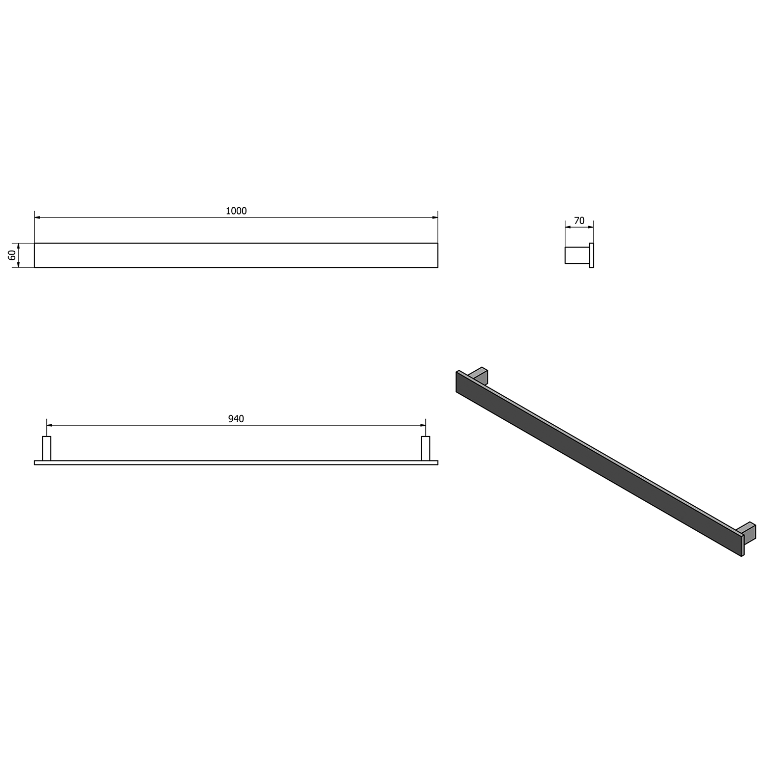 Sapho Patron handdoekhouder 100cm mat zwart